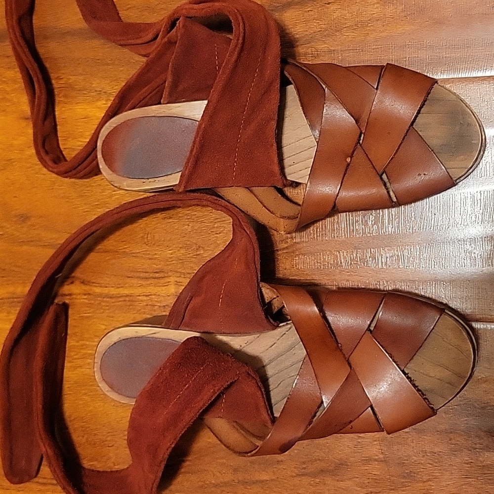 Free People Tan Leather Wrap Sandals